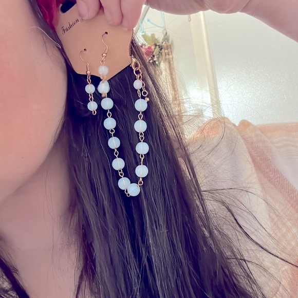 NEW: Handcrafted 2pc MOONSTONE Opalite Gemstone Earrings+Bracelet Gift Set - Picture 6 of 15